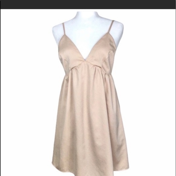 Anthropologie Harlyn Nude Satin Babydoll A-Line Mini Dress Large Size L - Picture 3 of 11